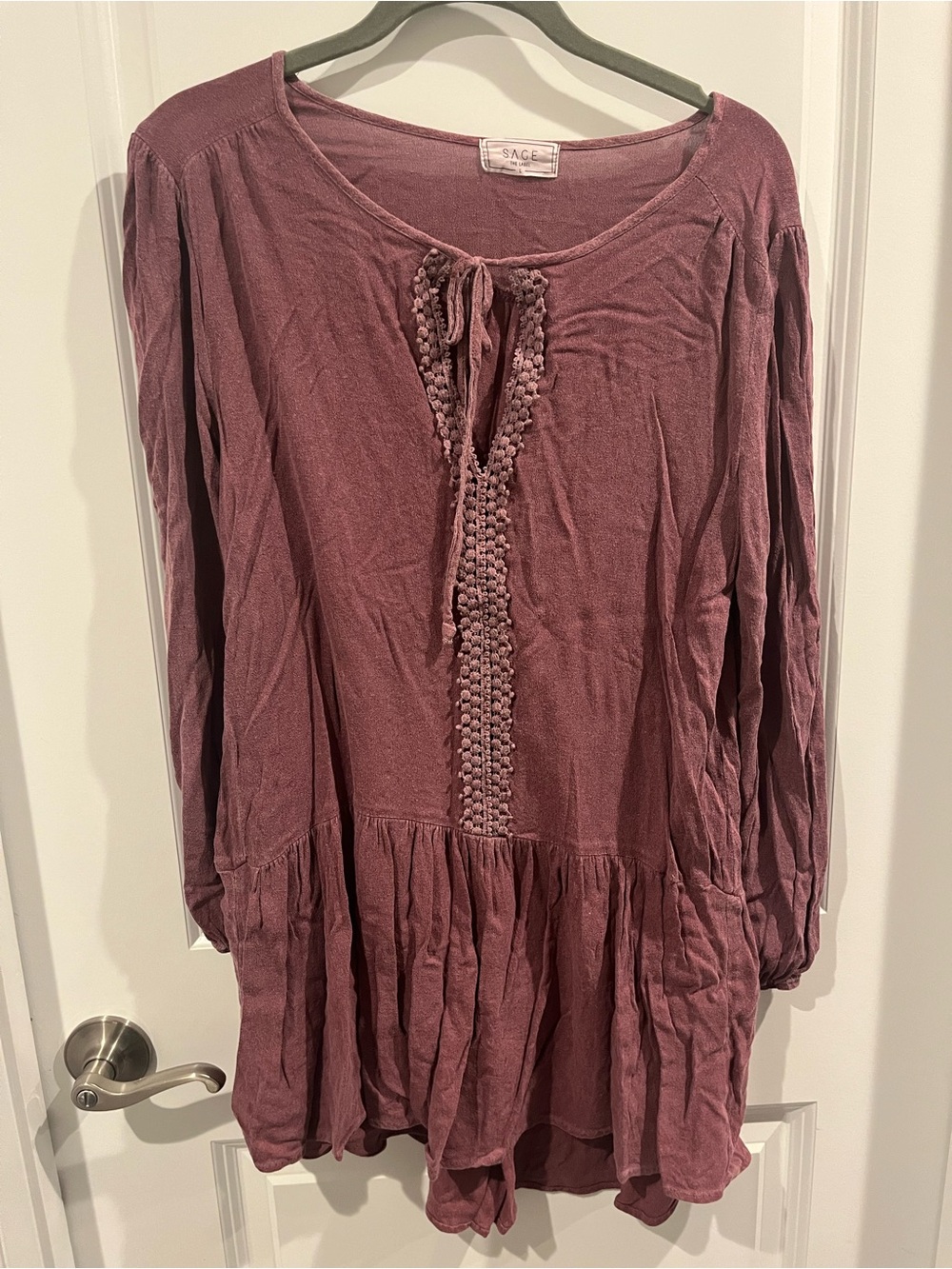 Sage Dusty Mauve Crochet-Trim Peasant Tunic